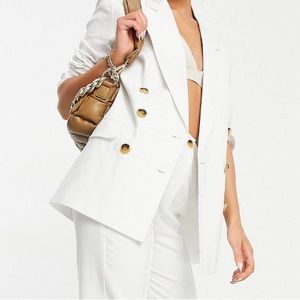 White linen double breasted blazer